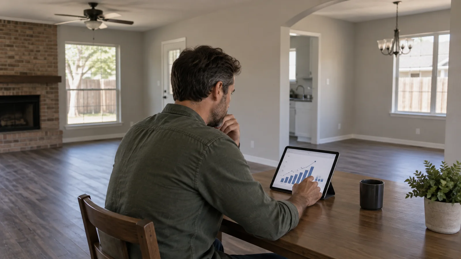 Investor reviewing rental-property assumptions inside a Dallas home